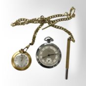 A silver gilt chain, together with a Rotary fob watch,
