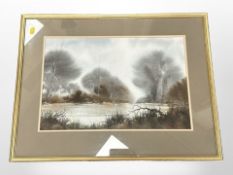 Anthony Waller : Marshland in Mist, watercolour, 52cm x 34cm.