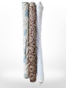 Three part rolls of upholsterer's fabric, approximate width 150cm, lengths unknown.