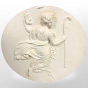 A reproduction plaster circular wall plaque, diameter 64cm.