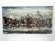 After Ben Maile: A view across London, colour print laid to board, 52cm x 95cm.