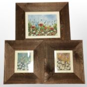 Gordon Robinson (contemporary) : Three still-life paintings on satin, each signed in pencil,