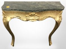 A continental gilt serpentine-front console table with green marble top,
