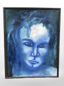 Contemporary school : head and shoulders portrait of a woman, colour chalks, 89 cm x 69 cm signed D.