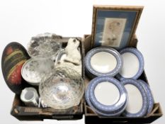 A quantity of Maling blue and white dinner plates,
