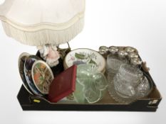 A figural lamp base, set of six silver-plated goblets, glass wares,