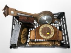 A Danish wheel barometer, an Art Deco mantle clock, decorative gilt pepper grinder, etc.
