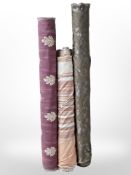 Three part rolls of upholsterer's fabric, approximate width 150cm, lengths unknown.