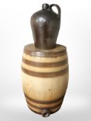 A Doulton and Co. Lambeth ceramic barrel, height 50cm, and a further stoneware flagon.