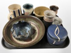 Assorted 20th century Scandinavian studio pottery wares, including cobalt glaze circular lidded box,