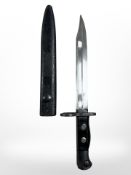 A British bayonet for the Sterling submachine gun L2A1, with scabbard,