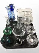 Assorted continental glass wares, including pair of Royal Copenhagen crystal tea light holders,