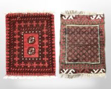 A small Turkoman mat, Afghanistan, 68cm x 50cm, and a similar Iranian rug.