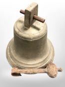 A Victorian bronze bell with cast-iron clapper, height 28cm,