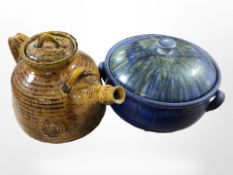 A Danish glazed earthenware teapot, height 20cm,