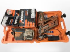 A Paslode Impulse nail gun in carry case, with lead, together with further Paslode nails,