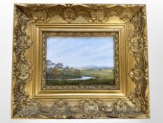 Pam Vardy : A view of Thropton, oil on board, 18cm x 13cm, framed.