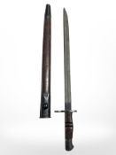 A British Pattern 1913 sword bayonet with steel-mounted leather scabbard,