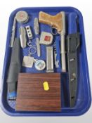 A Diana Model 2 air pistol, together with two diving knives in sheaths, folding pocket knives,