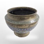 A Chinese brass and champleve enamel planter, height 16.5cm.