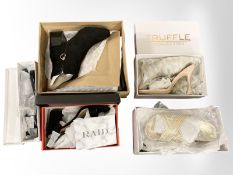 Five pairs of new shoes - Footbed, size 5, PrettyLittleThing, size 7, Raid, size 7, black sandals,