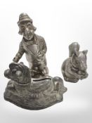 Three reproduction plated money boxes, tallest 16 cm.