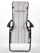 A folding garden lounger