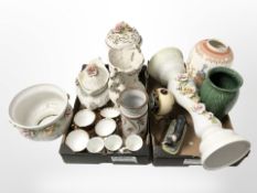 A group of continental ceramic vases, table centerpiece, Jardiniere, Elizabethan tea cups,
