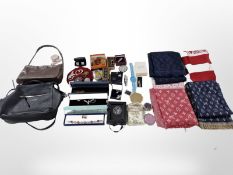 A group of costume jewellery, compacts, lady's bags, etc.