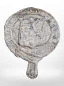 A 19th century lead Notts Derby plaque, length 24cm.