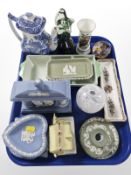 Assorted ceramics including Wedgwood blue and green Jasper ware items,