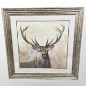 After Adelene Fletcher : Portrait of a stag, colour print in gilt stepped frame,