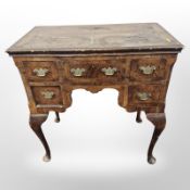 A George III burr walnut five drawer low boy,