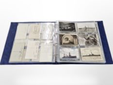 An album of early 20th century postcards many depicting battleships and other naval subjects
