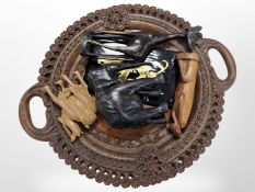 An Eastern heavily carved twin handled tray, width 40 cm,