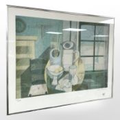 Danish School : Still life with pottery, limited edition lithograph, 56 cm x 45 cm.