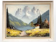 Continental School : Mountaineous landscape, oil on canvas, 78 cm x 59 cm.