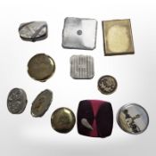 A group of compacts and pill boxes.