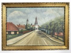 Danish School : A tree lined avenue, oil on canvas, 49 cm x 32 cm.