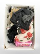 A box of new clothing, to include, Superdry denim jeans, Gant shirt, Boohoo, Prettylittlething, etc.