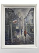 Danish School : Figures in a street, oil on canvas, 39 cm x 49 cm.