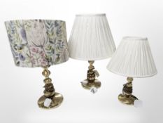 Three modern table lamps with shades,