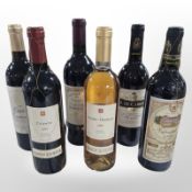 Six various bottles of wine including Crianza,