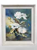 Nancie Foster : Still life with flowers in a vase, oil on board, 44cm x 54cm.