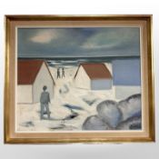Danish School : Figures by a coast, oil on canvas, 59 cm x 49 cm.