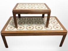 Two Danish teak tiled inset rectangular tables,