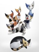 Six Goebel figures of seated cats, tallest 9.5 cm.