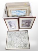 A group of pictures and prints, to include, map of Durham, DC Thomson watercolours,