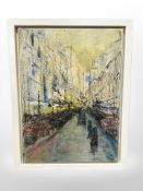 Danish School : Figures in a street, oil on canvas, 30 cm x 40 cm.