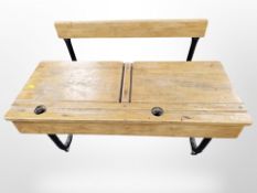 A mid 20th century two seater school desk and bench,